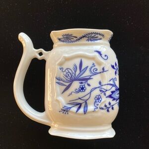 Porcelain Mug Sipping Handle Blue/White Floral Unusual Shape Czech Vintage